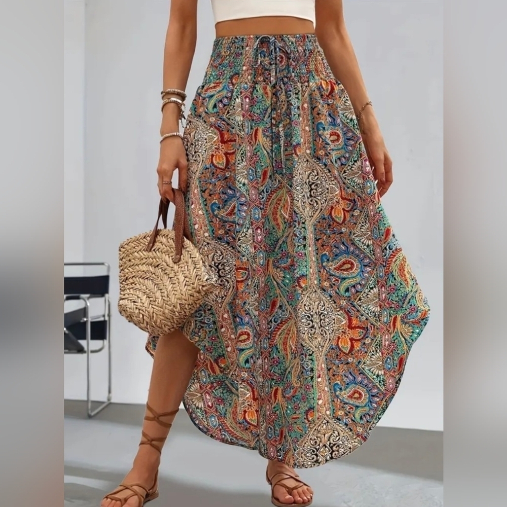 Boho Maxi Skirt Bohemian High Waist long Paisley Skirts Plus Size S M L XL XXL - Picture 2 of 11